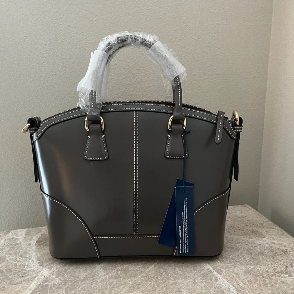 DOONEY & BOURKE - Large Grey Domed Satchel Smooth Leather Zip